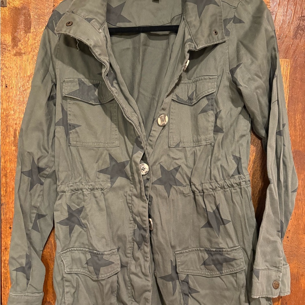 Star-Patterned Olive Green Women's Jacket